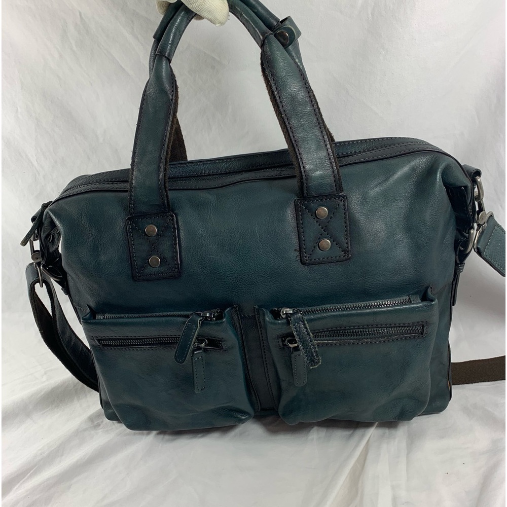 Genuine IVTG distressed blue leather briefcase messenger bag crossbody